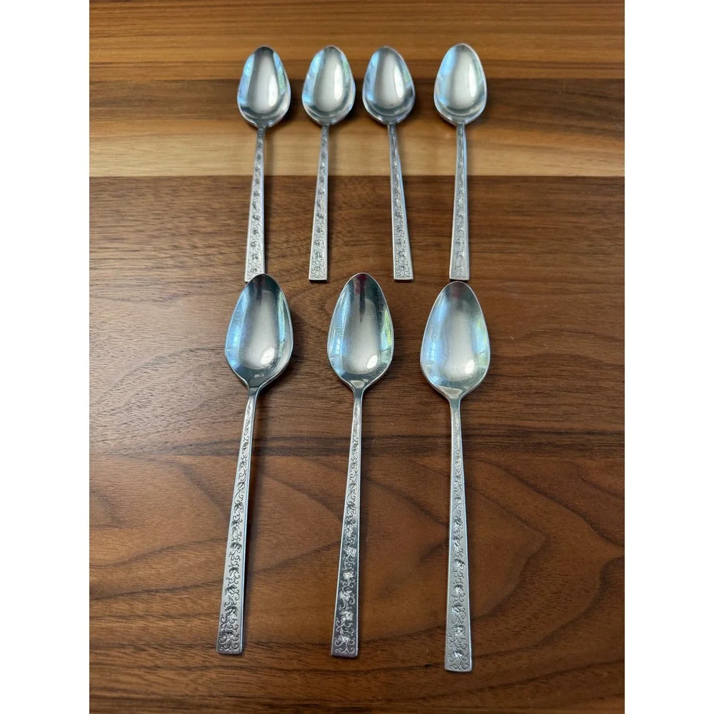 VTG 1847 Rogers Bros Silver Lace Silverplate Teaspoons Set of 7 Floral Scroll